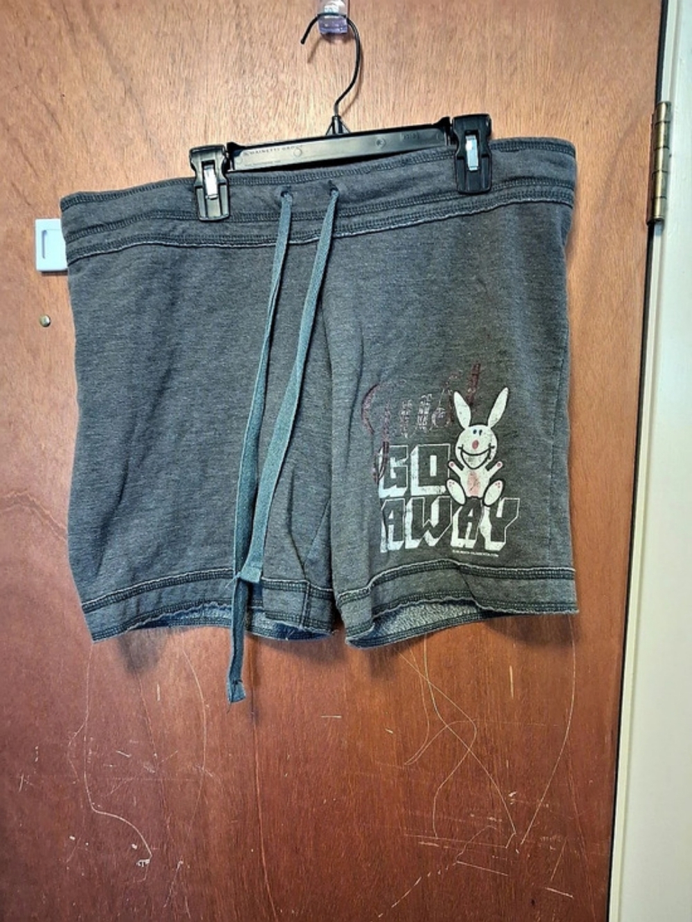 Vintage It's Happy Bunny Just Go Away Sweatshorts Gray Girls Medium